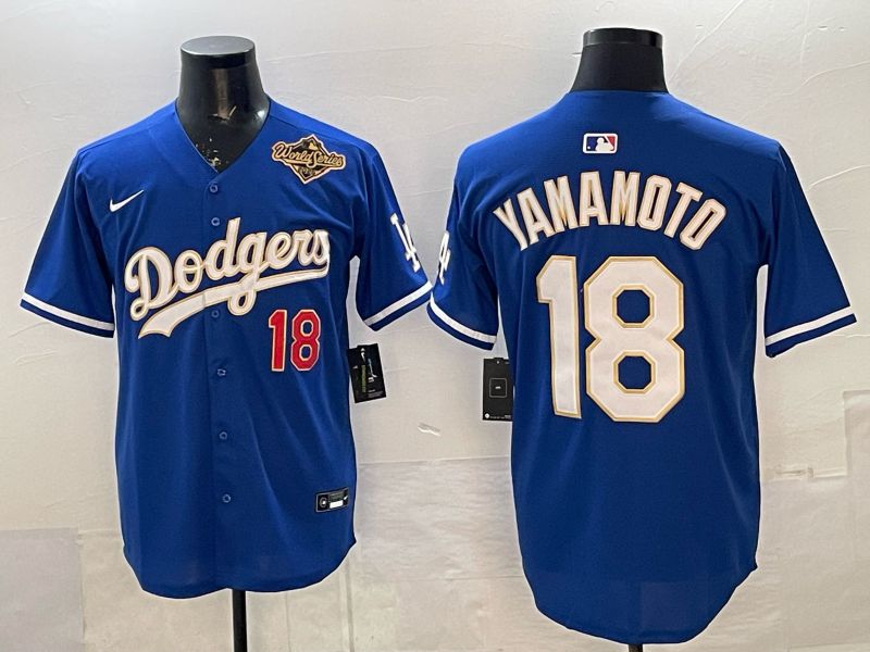 Men Los Angeles Dodgers #18 Yamamoto Blue Gold Game 2026 Nike MLB Jersey 0019